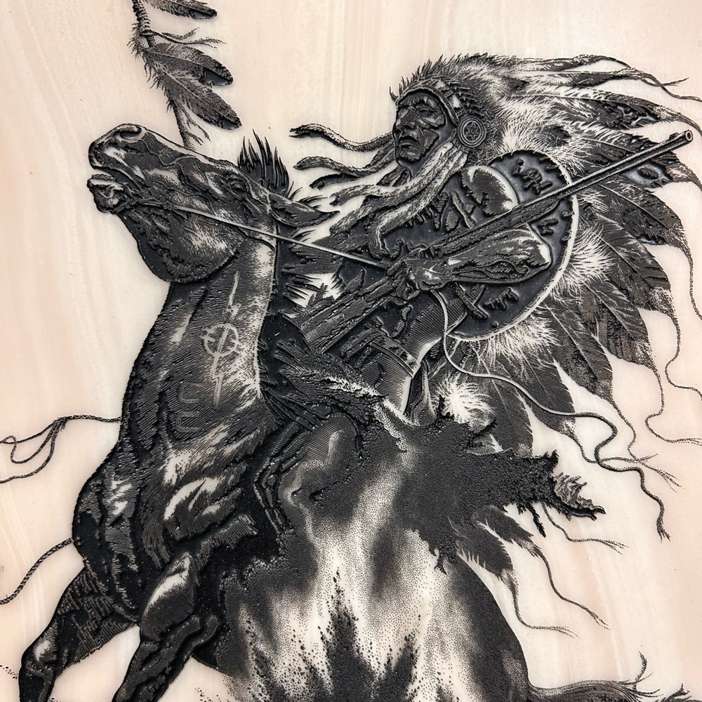 Marble carved etched Horse War Chief battle Indian Native American Bill O’Neill - Picture 2 of 4
